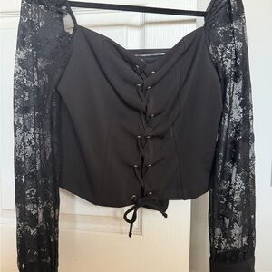 VENUS Black Off-Shoulder Lace-Up Top